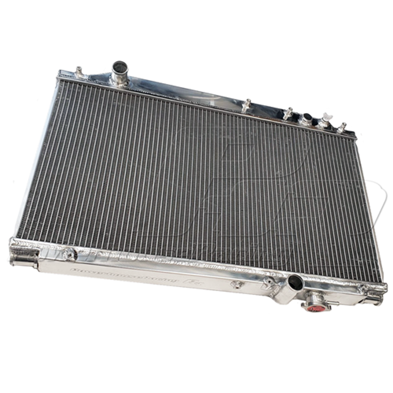 PHR Aluminum Race Radiator for MKIV Supra Raw finish OEM hose inlet and outlet